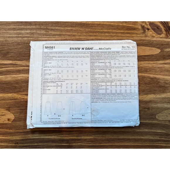 Mccall’s M4561 easy stitch’n save Uncut ladies skirt pattern size B 12-14-16-18 - Picture 2 of 3